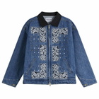 NOMARHYTHM TEXTILE Men's Bandana Embroidery Denim Jacket in Indigo/White
