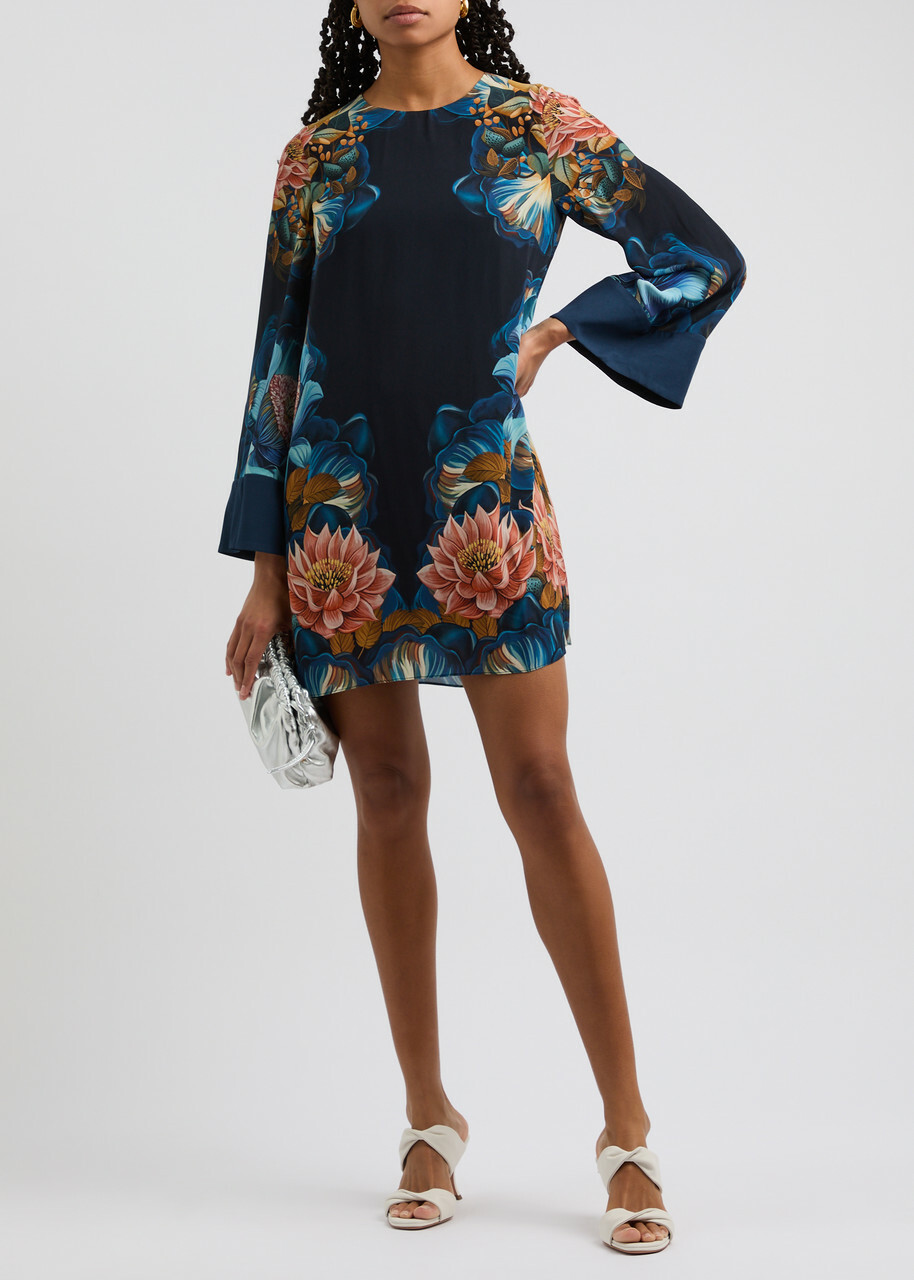 Borgo DE Nor Cocoa Floral-print Mini Dress Black