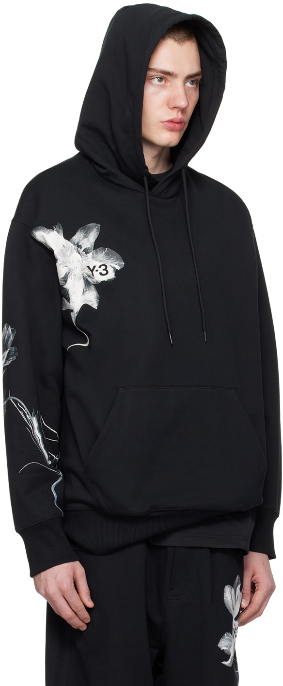 パーカー・フーディ Y-3 Graphic-Print Black Cotton Hoodie With Drawstring Hood Y-3 Black Graphic Hoodie Y-3