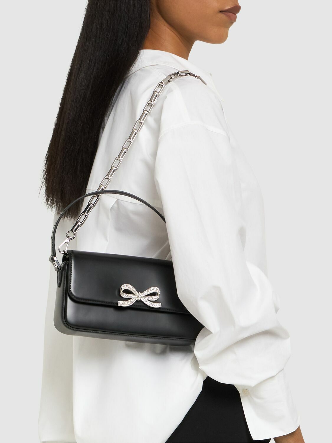 【Self-Portrait】 BOW SEQUINNED SHOULDER BAG 関税/送料込 Black Leather Curved Shoulder Bag – self-portrait-US