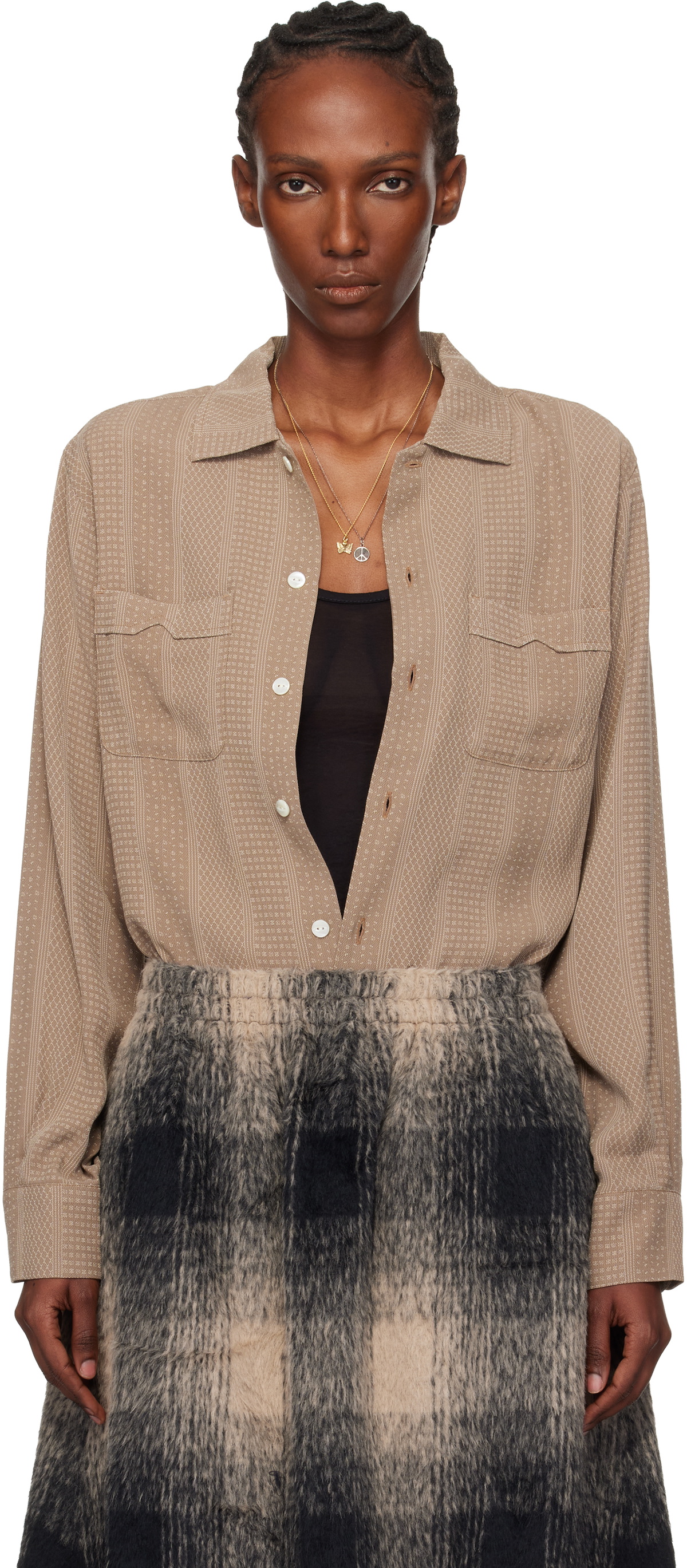 NEEDLES Beige Open Collar Shirt
