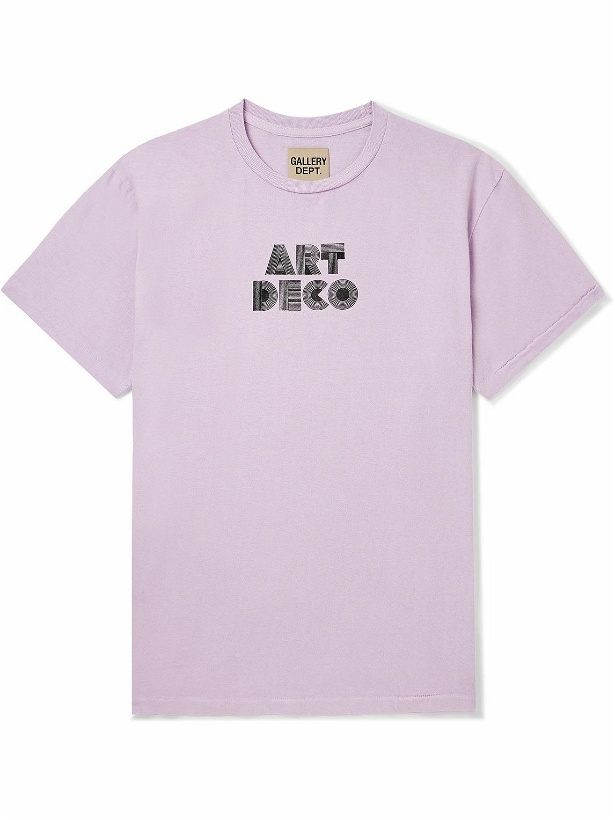 Photo: Gallery Dept. - Art Deco Glittered Logo-Print Cotton-Jersey T-Shirt - Purple