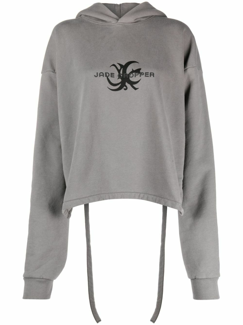 Jade Cropper Grey Logo-Print Asymmetric Hoodie