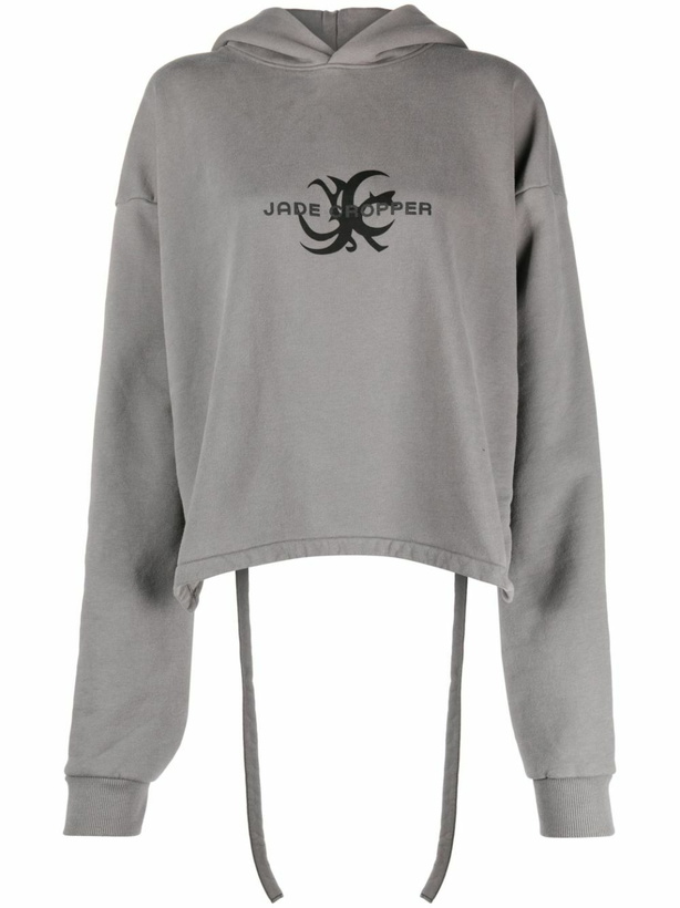 Photo: Jade Cropper Grey Logo-Print Asymmetric Hoodie