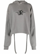Jade Cropper Grey Logo-Print Asymmetric Hoodie