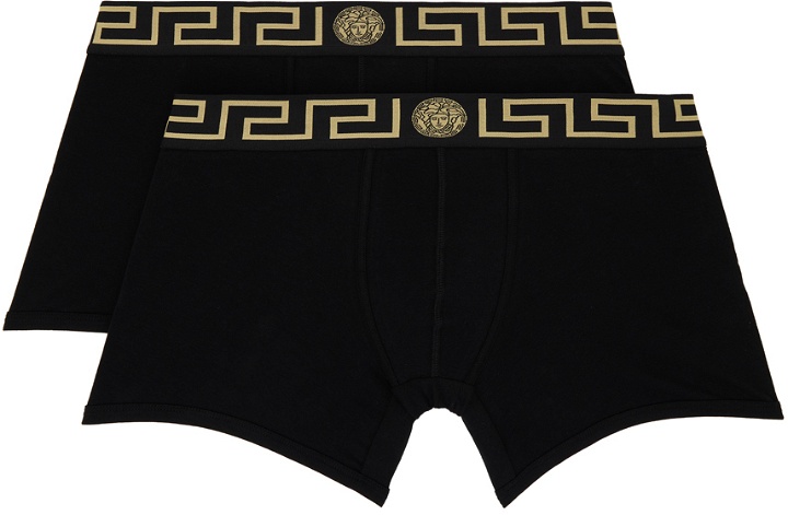 Photo: Versace Underwear Two-Pack Black Greca Border Long Boxers