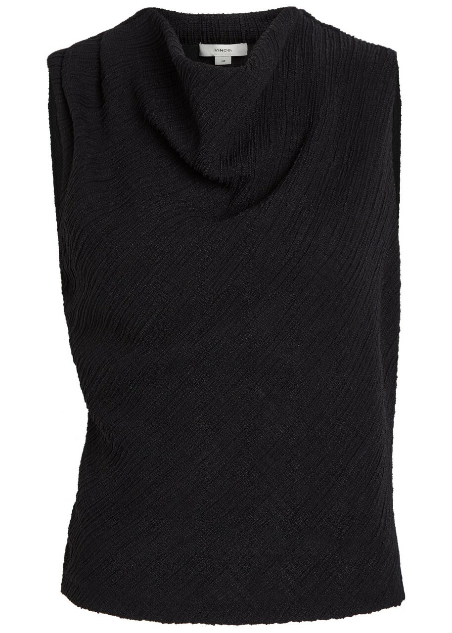 Vince Shadow Draped Textured Fine-knit top Black