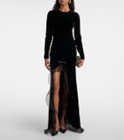 Alessandra Rich Ruched silk-trimmed asymmetric velvet gown