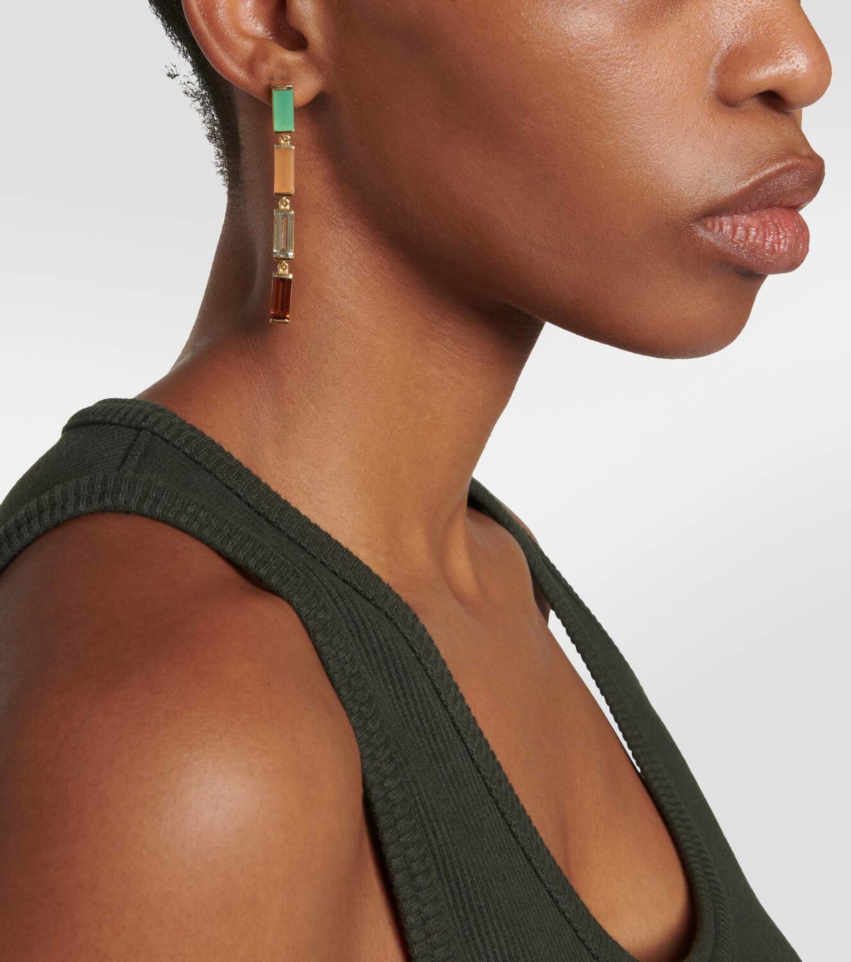 【ALIITA】Deco Maxi embellished 9kt gold drop earrings Deco Maxi embellished 9kt gold drop earrings in