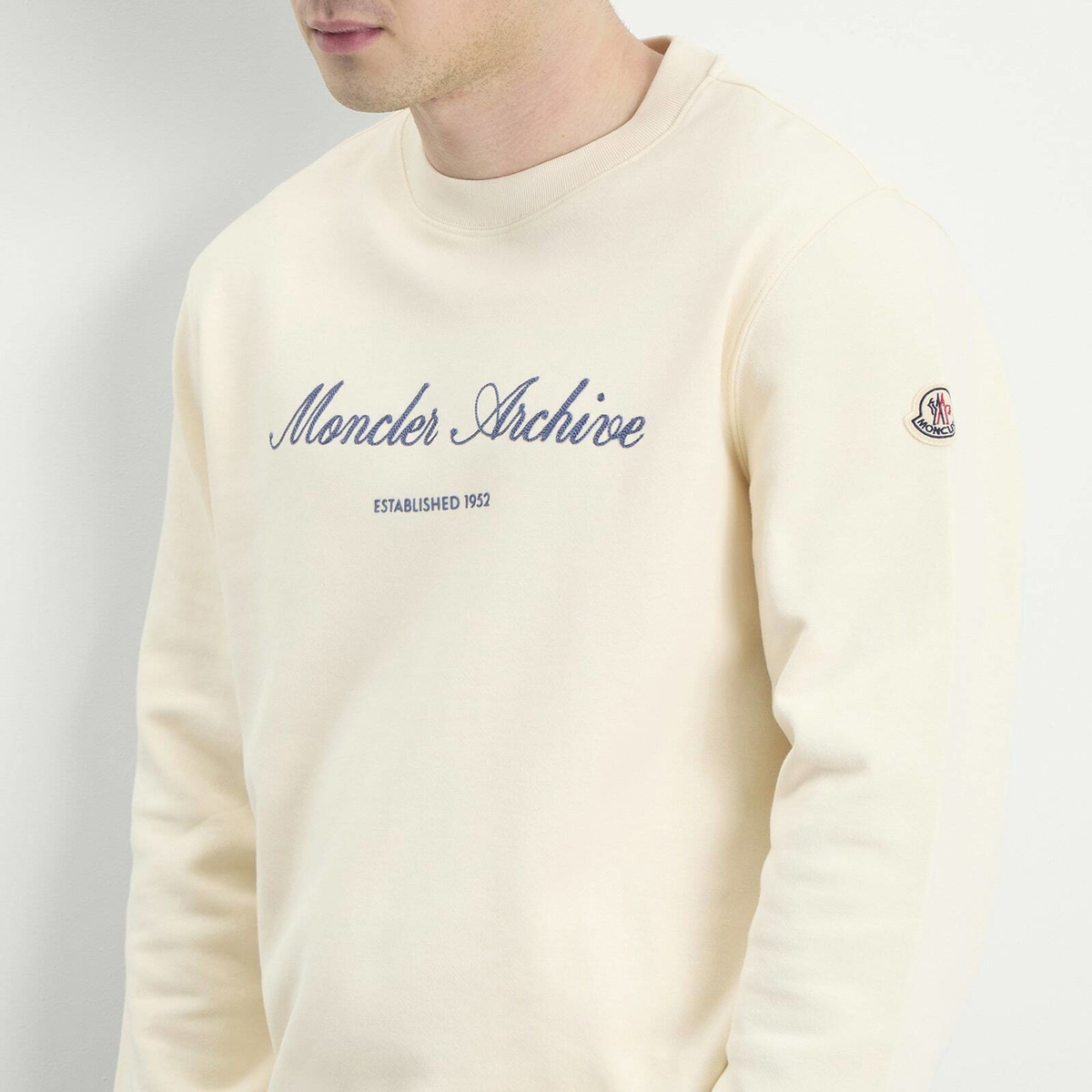 Moncler Men's Archive Embroidered Logo Sweatshirt in Beige Moncler
