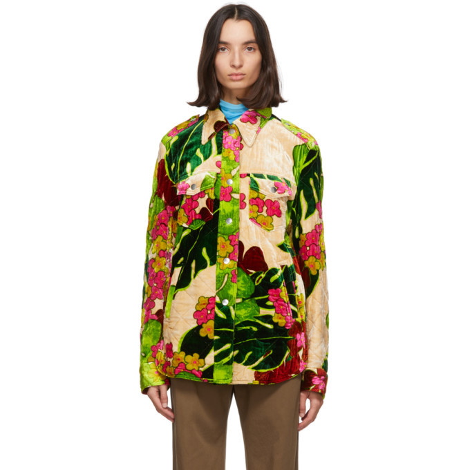 Dries Van Noten Green Floral Quilted Jacket Dries Van Noten