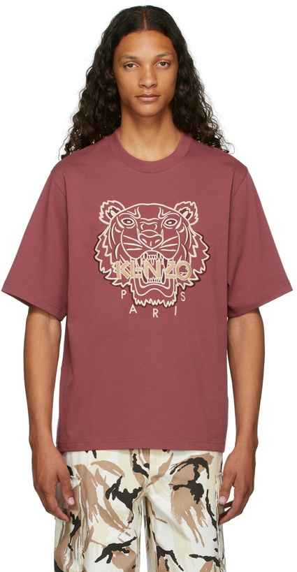 Photo: Kenzo Burgundy Loose-Fit Embroidered Tiger T-Shirt