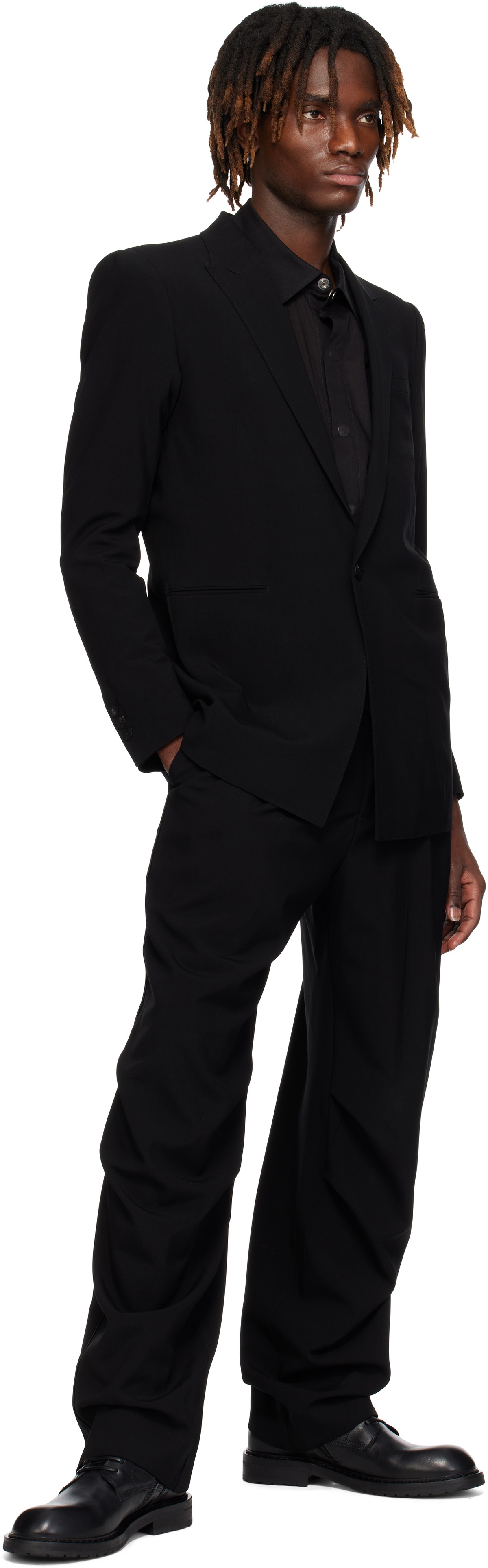 DEVOA Black Peaked Lapel Wool Blazer