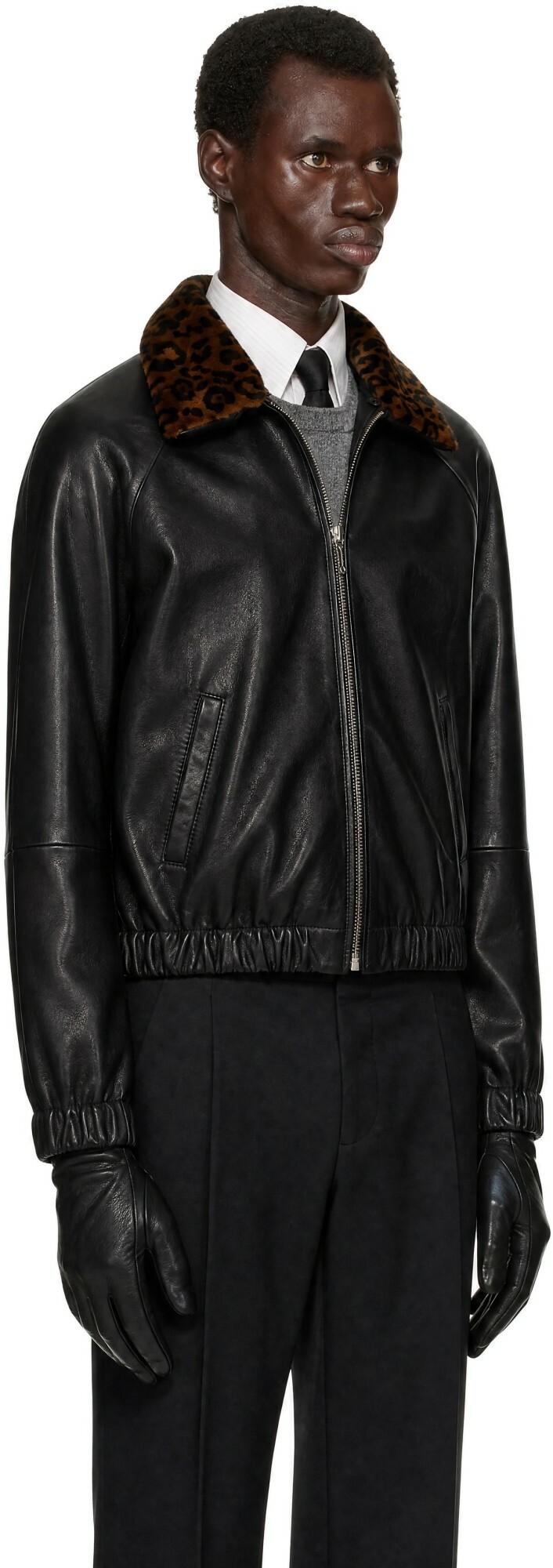 Ernest W. Baker SSENSE Exclusive Black Leather Harrington Jacket