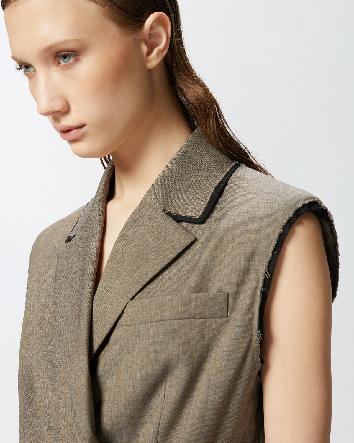 Pinko Short Vest With Lapels And Elastic Flask Brown