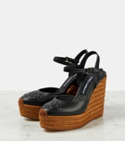 Dolce&Gabbana Logo embroidered leather wedge espadrilles