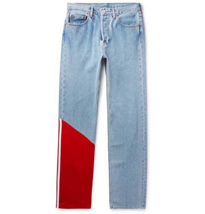 Photo: Vetements - Levi's Tech Jersey-Panelled Denim Jeans - Light blue