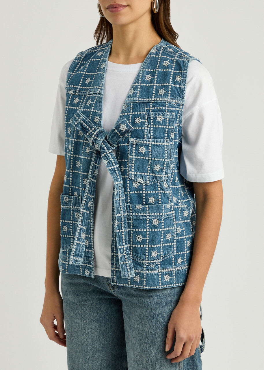 Damson Madder Dilly Embroidered Denim Gilet