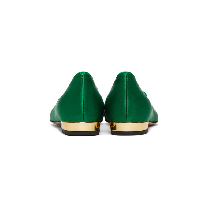 Charlotte Olympia SSENSE Exclusive Green Satin Kitty Loafers