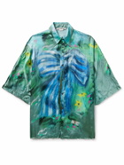 Acne Studios - Sandroki Printed Crinkled-Satin Shirt - Green