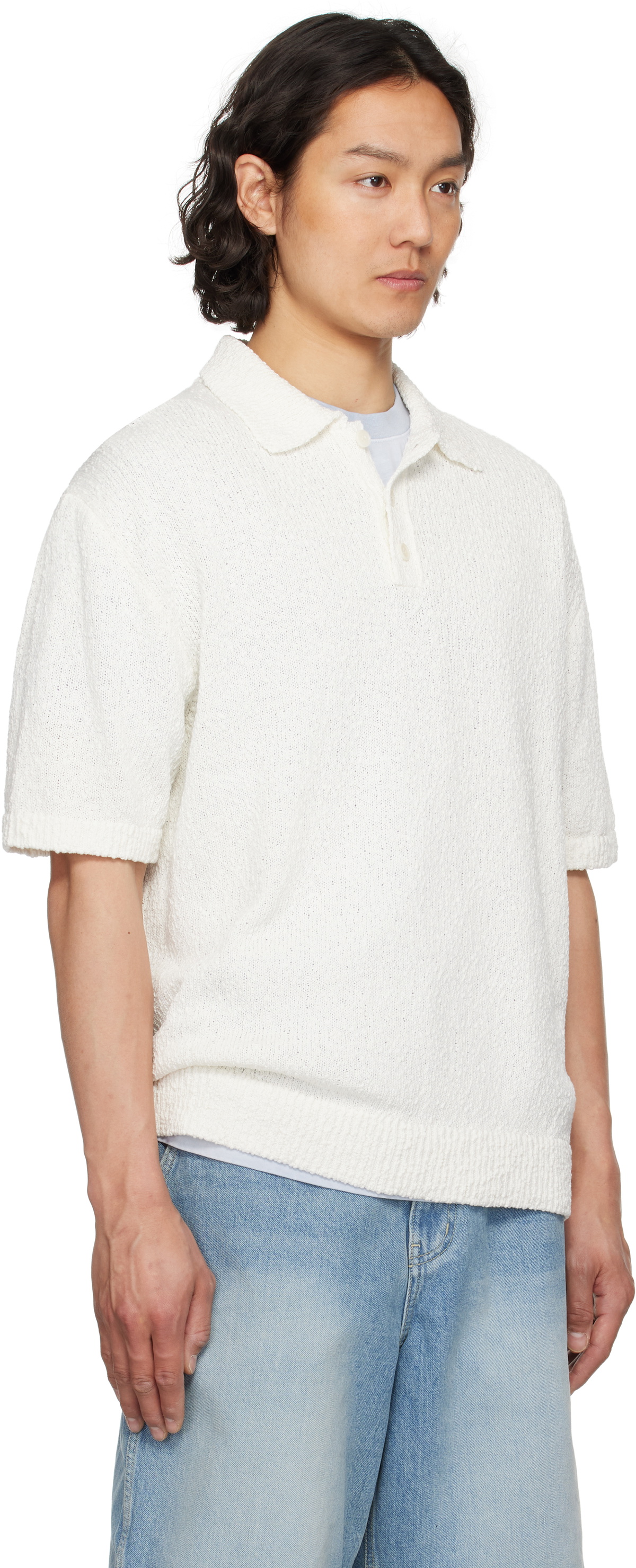 Solid Homme White Knit Polo