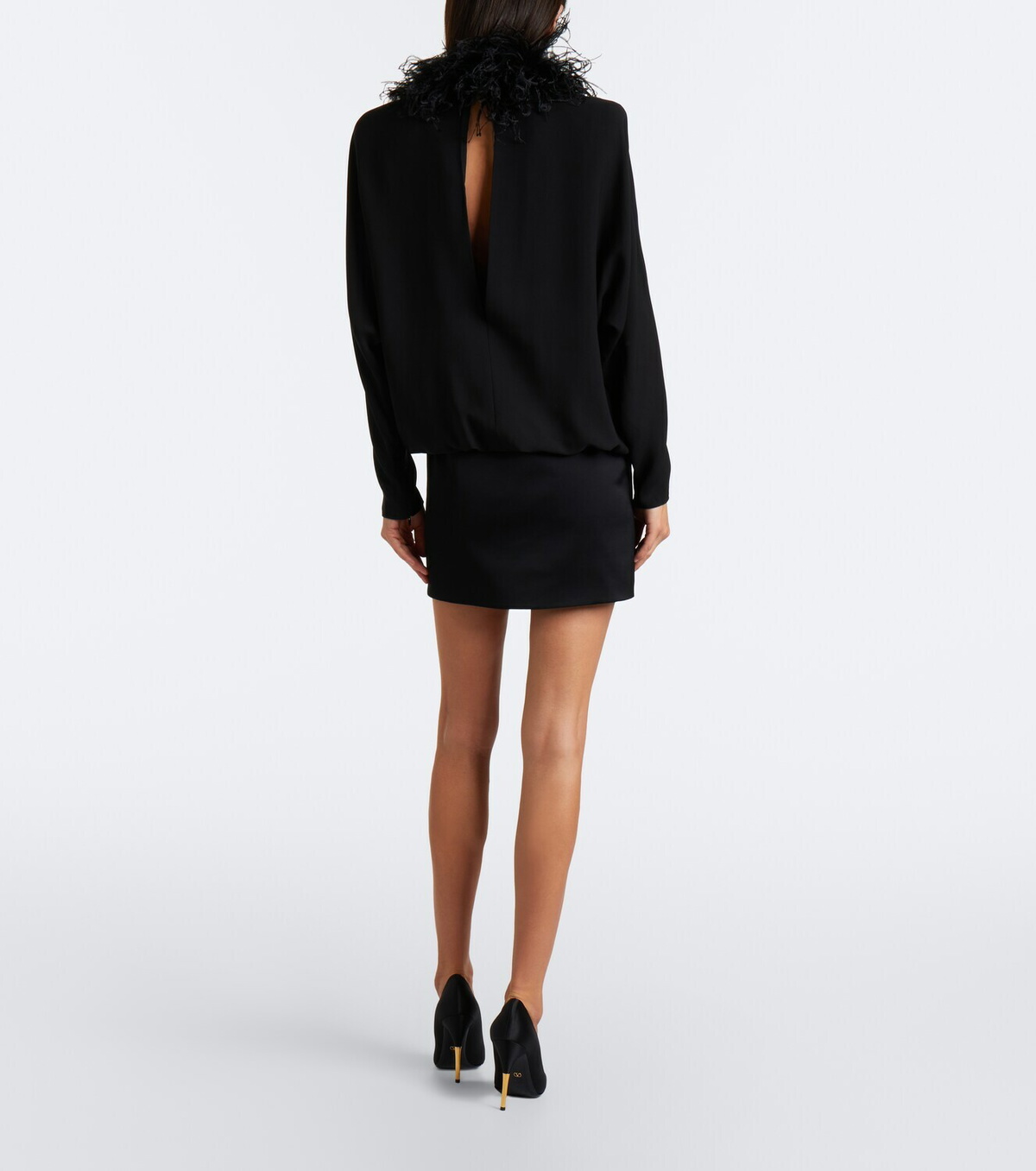 Valentino Feather-trimmed silk georgette minidress