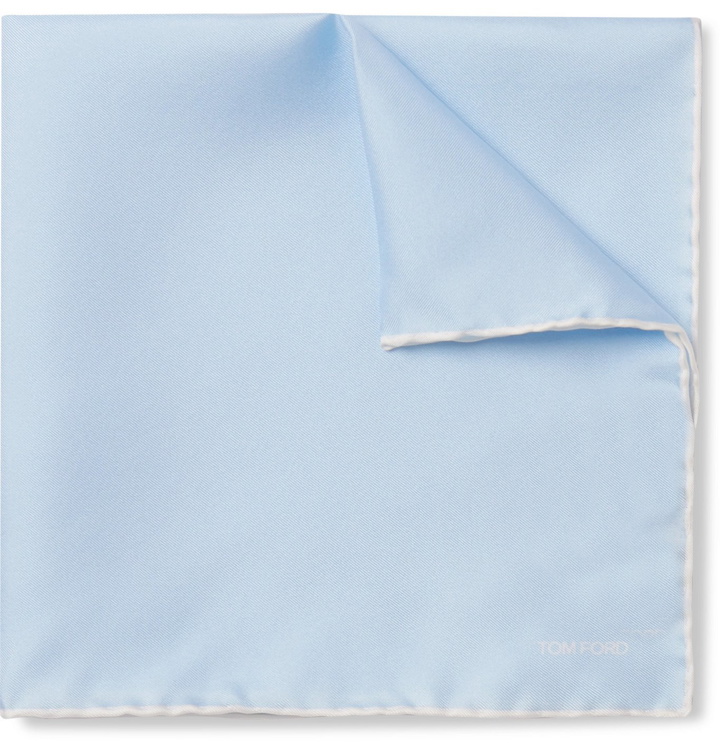 Photo: TOM FORD - Contrast-Tipped Silk-Twill Pocket Square - Blue