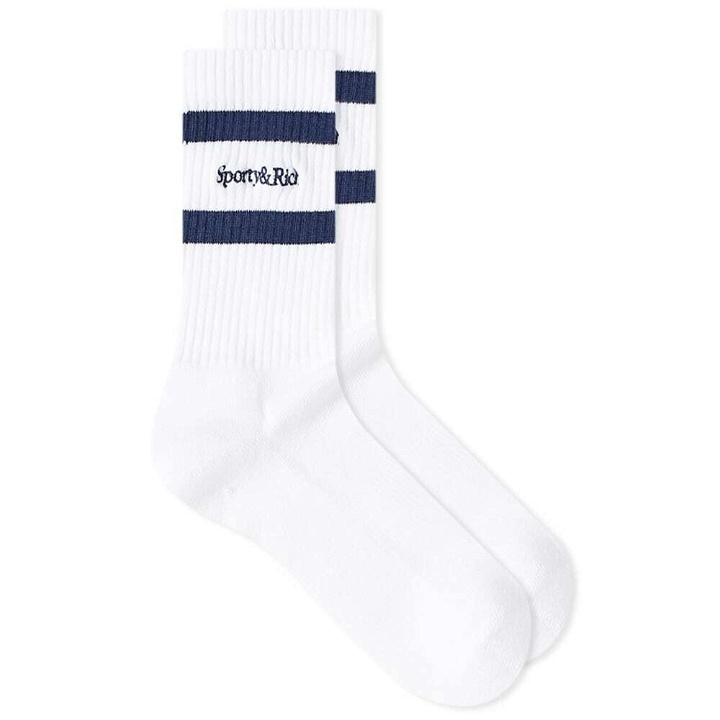 Photo: Sporty & Rich Serif Logo Sock in White/Navy