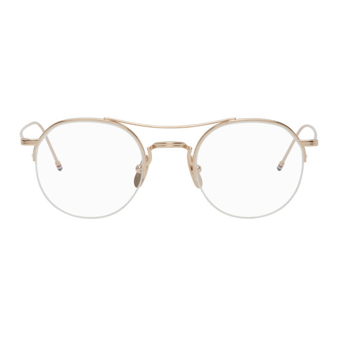 Thom Browne Gold and Navy TB-903 Glasses Thom Browne