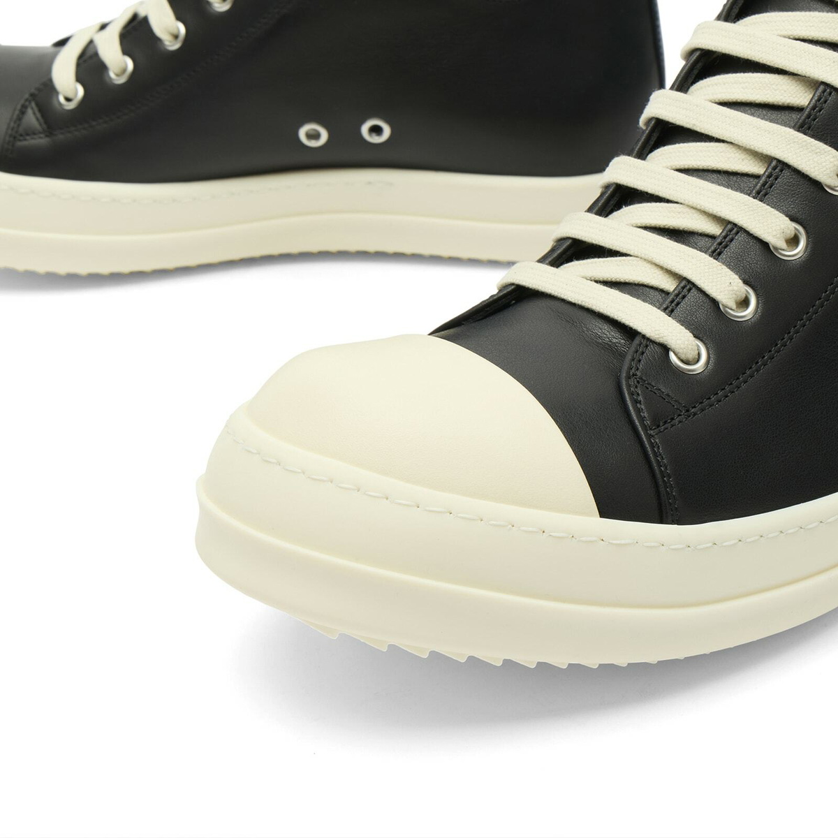 Rick Owens Men's Leather Low Sneaks in Black/Milk/Milk