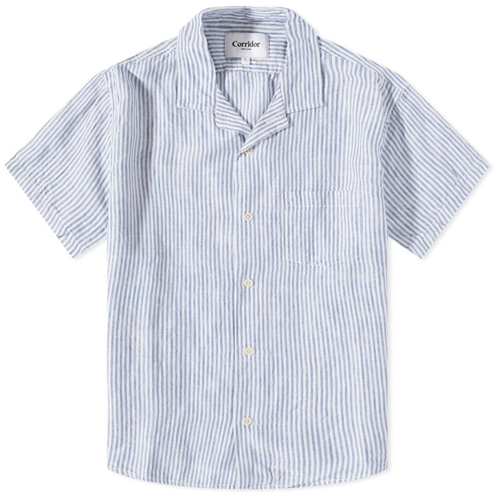 Photo: Corridor Men's Linen Stripe Vacation Shirt in Blue