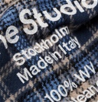 Acne Studios - Logo-Print Fringed Checked Wool Scarf - Blue