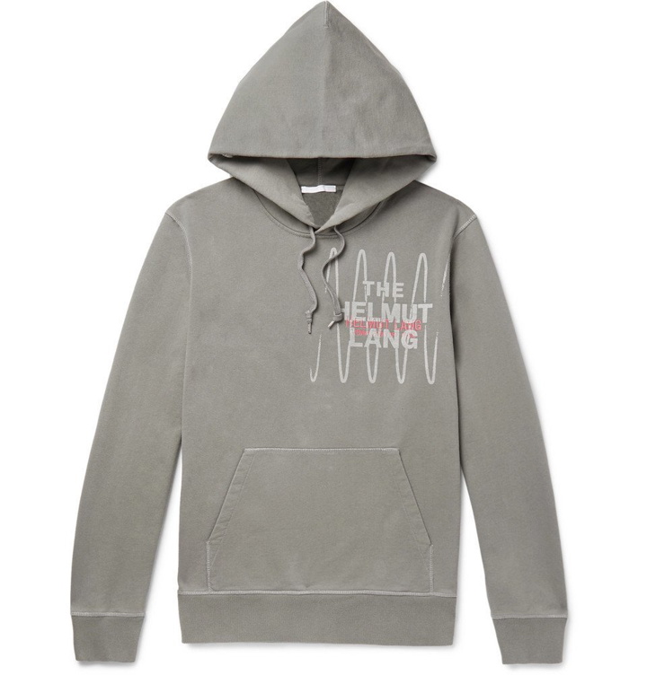Photo: Helmut Lang - Pelvis Records Logo-Embroidered Printed Loopback Cotton-Jersey Hoodie - Gray