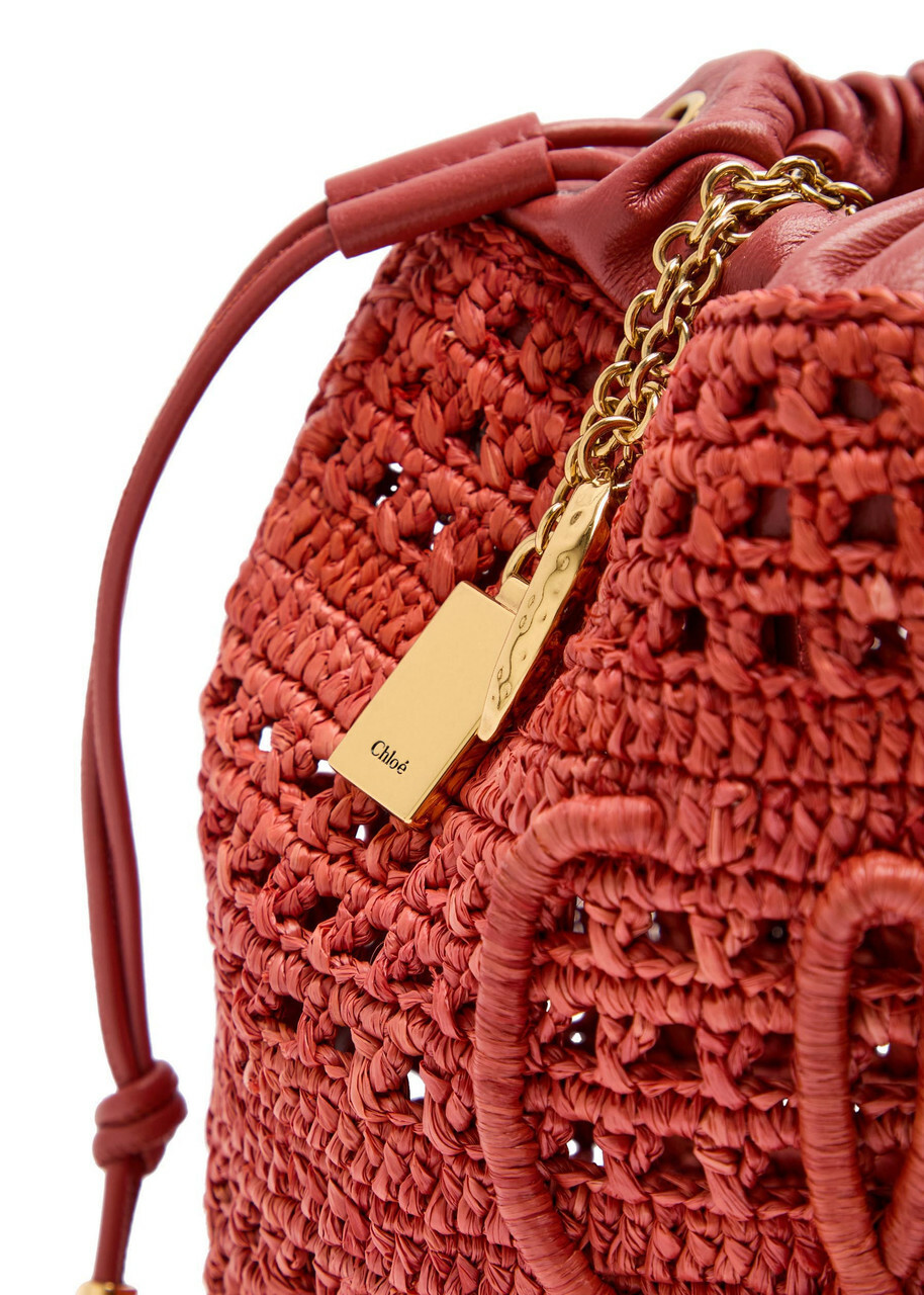 Chloe Summer Banana Leather and Raffia Cross-body Pouch - Red - One Size