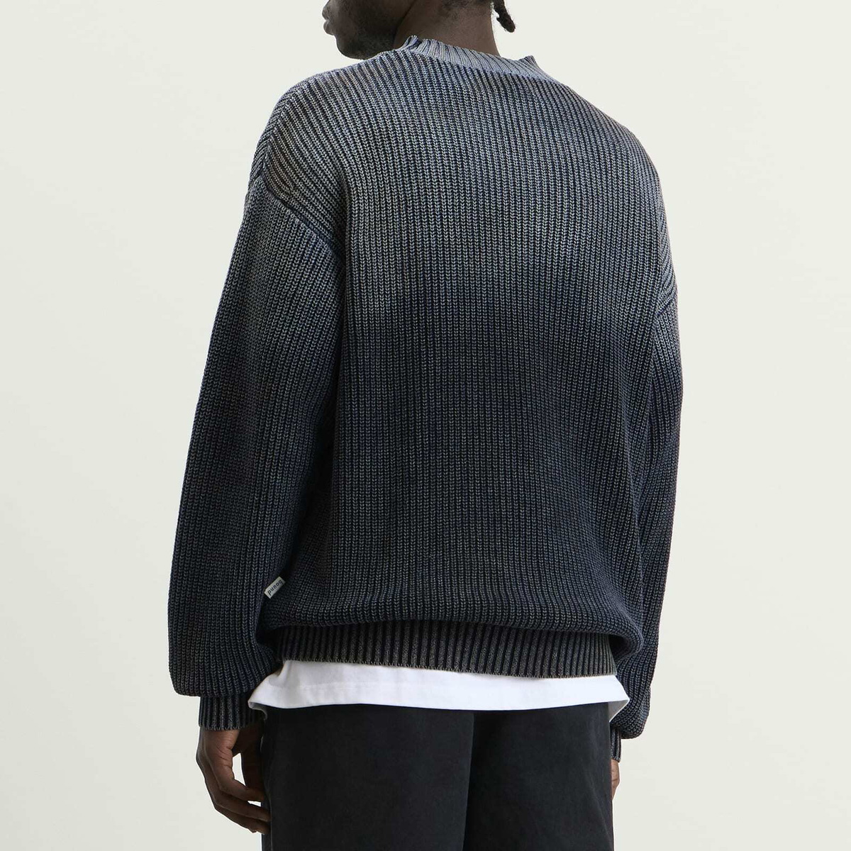 Bound Men's Spray Wash Cropped Knit Jumper in Midnight Blue