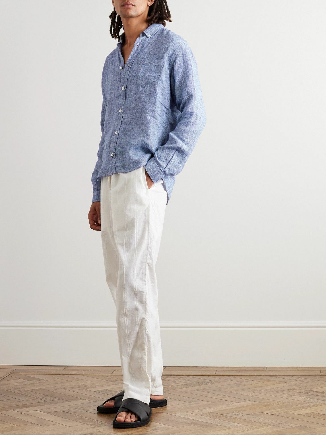 La Paz - Button-Down Collar Linen Shirt - Blue