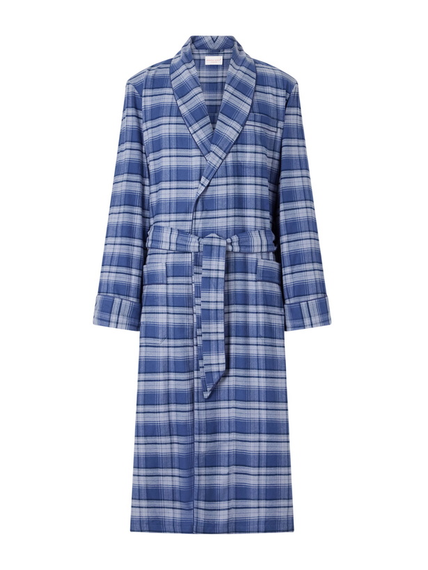 Photo: Derek Rose - Kelburn Belted Checked Brushed Cotton-Flannel Robe - Blue