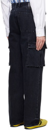 le PÈRE Black Peek-A-Boo Denim Cargo Pants
