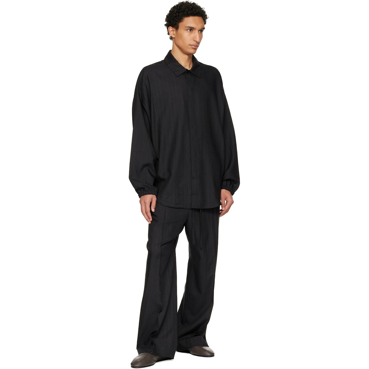 Fear of God Black Striped Wool Elastic Cuff Shirt