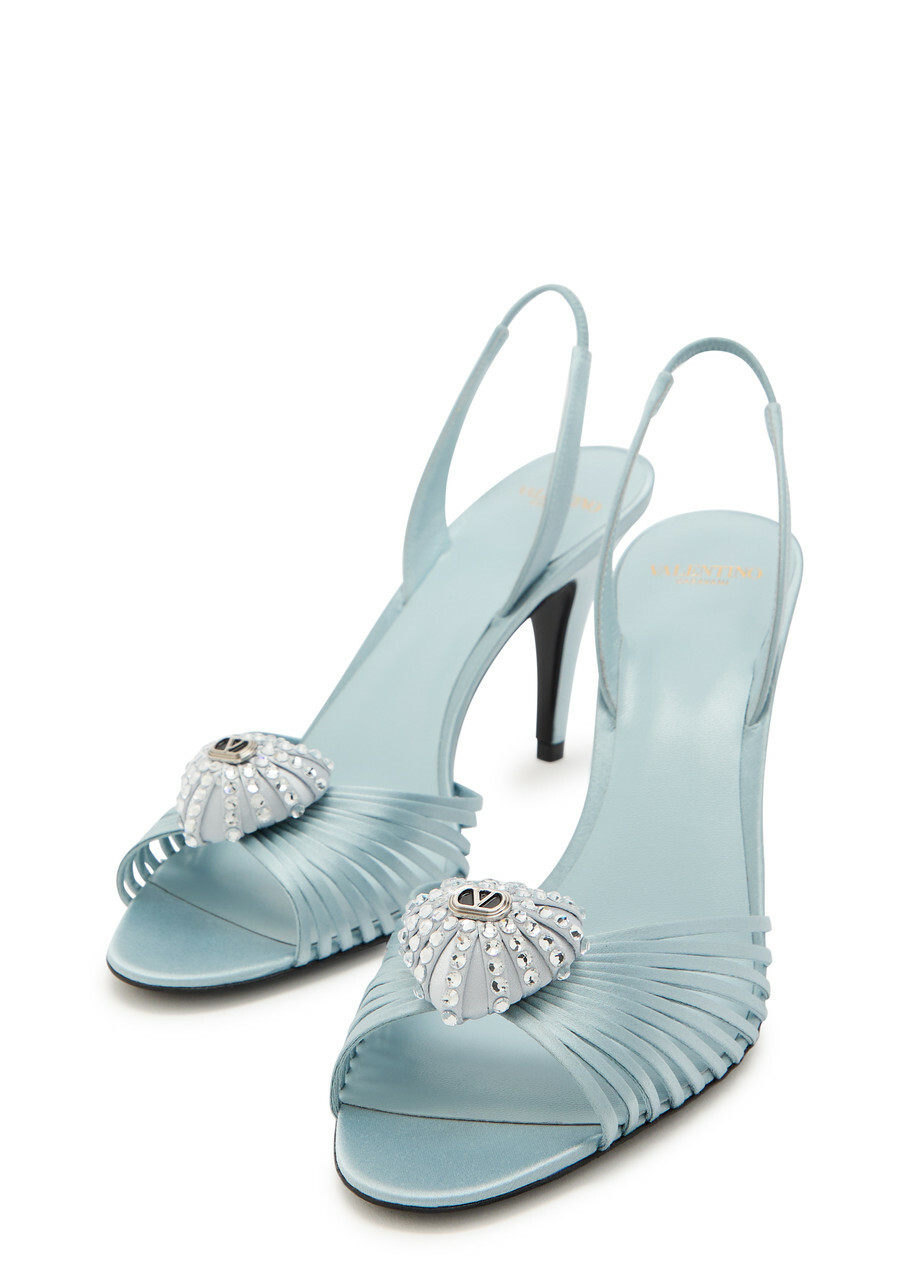 Valentino Garavani Coeur Royal 85 Embellished Satin Slingback Sandals Blue
