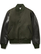 GOLDEN BEAR - The Albany Wool-Blend and Leather Bomber Jacket - Green