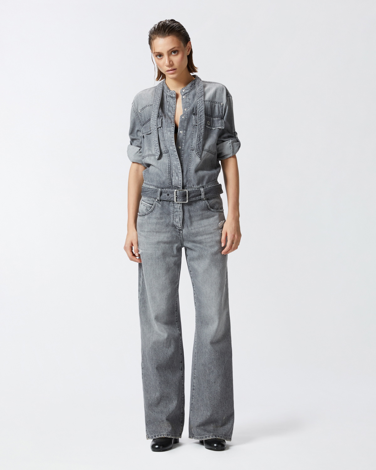 Pinko Light Grey Denim Jumpsuit Light Grey Wash