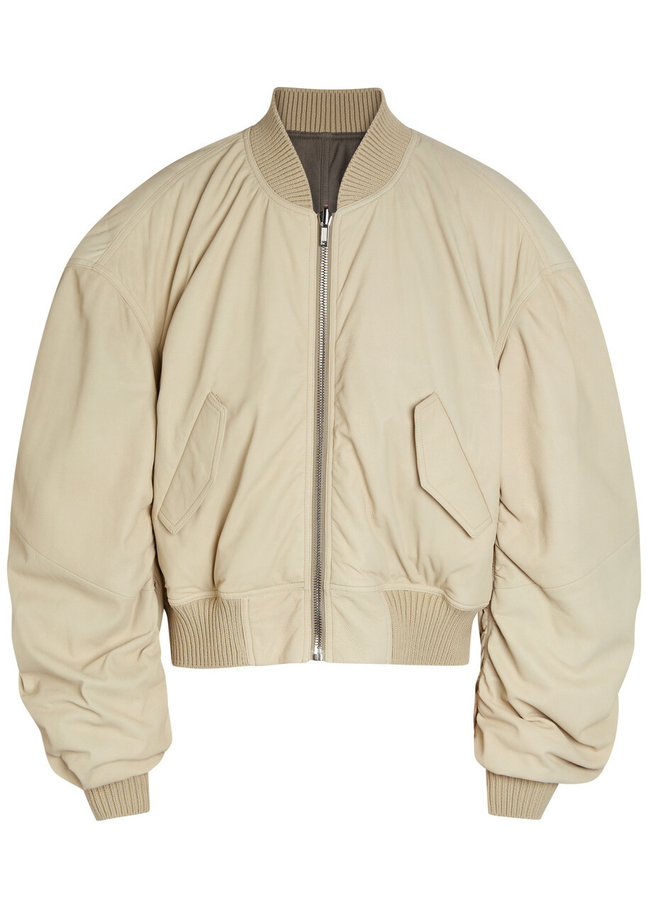 Rick Owens Secchia Reversible Leather Bomber Jacket Sand