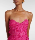 Monique Lhuillier Floral-appliqué tulle midi dress