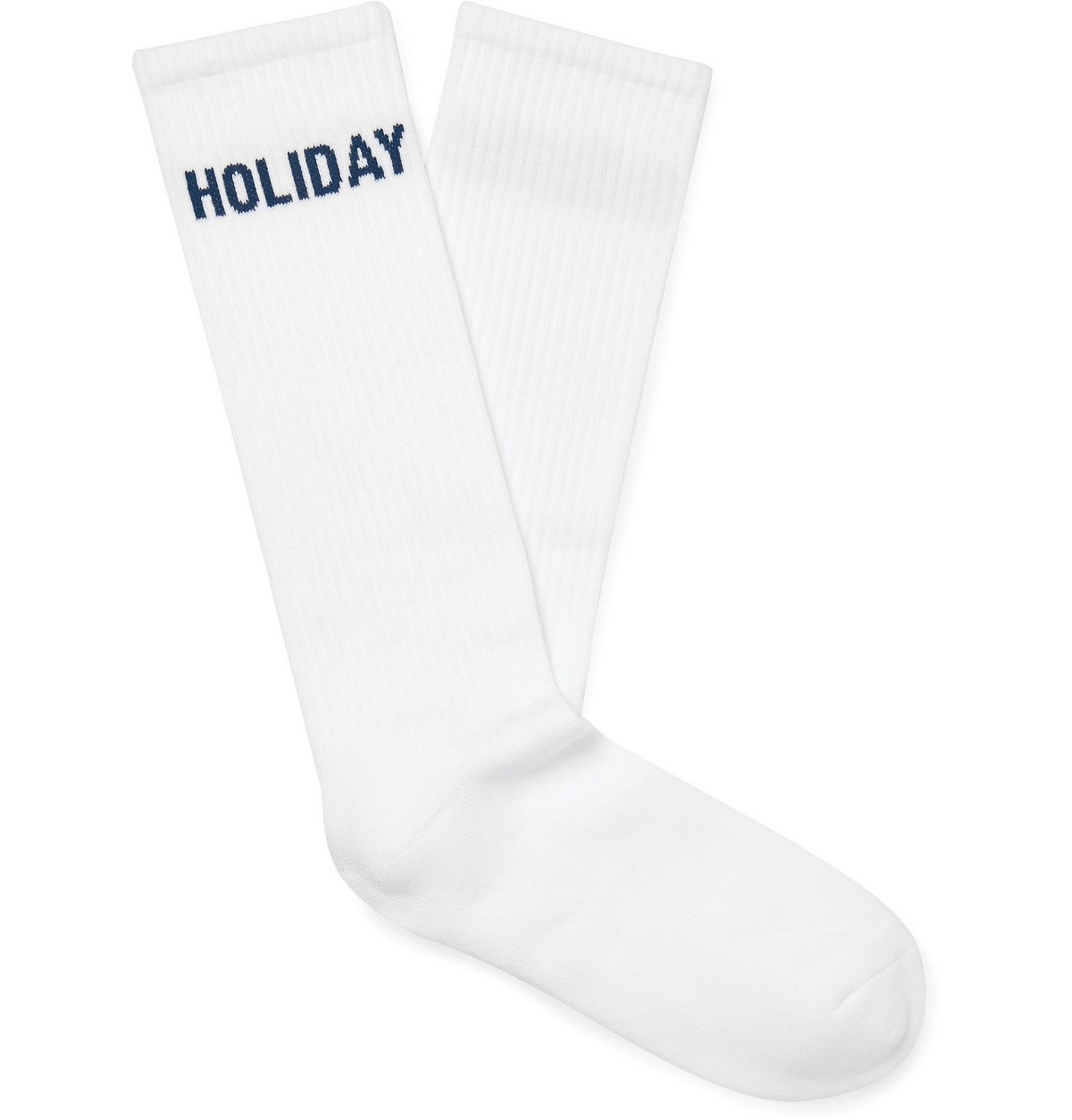 Photo: Holiday Boileau - Logo-Intarsia Ribbed Cotton-Blend Socks - Neutrals