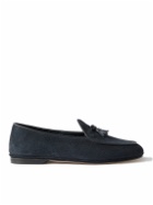 Rubinacci - Marphy Tasselled Leather-Trimmed Velour Loafers - Blue