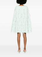 Huishan Zhang Green Feather-Embellished Cape Mini Dress