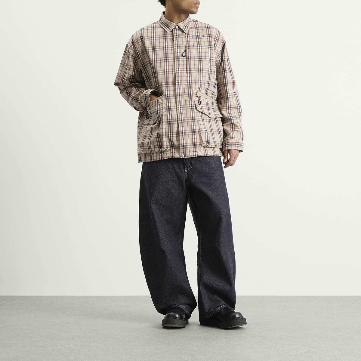 Comme des Garçons Homme Men's Check Triple Layer Jacket in Beige/Navy/Brown