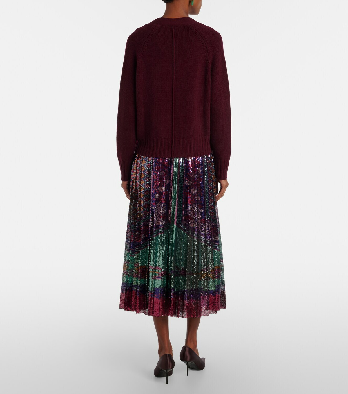 La DoubleJ Accordian pleated sequined midi skirt