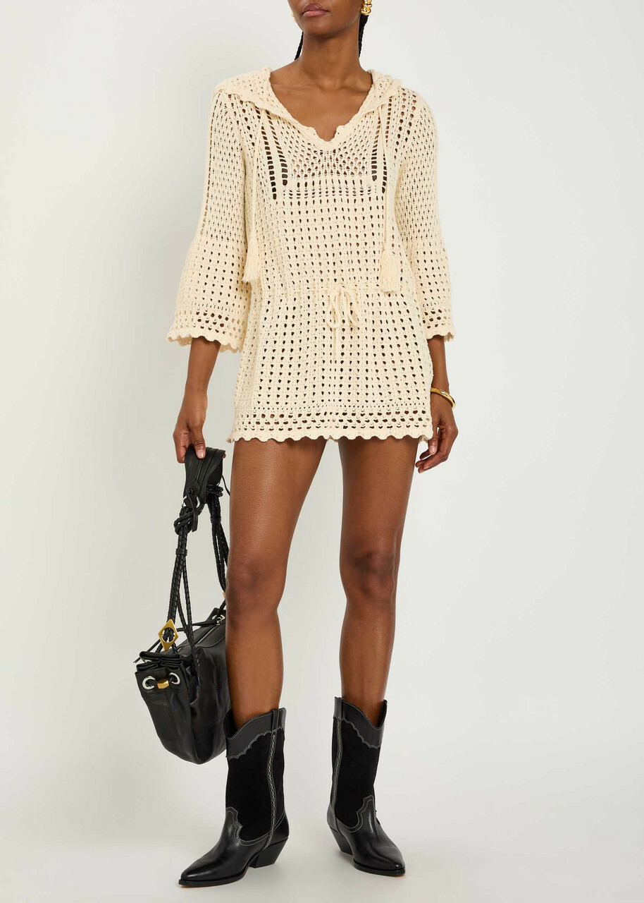 Isabel Marant étoile Zelnie Hooded Crochet-knit Mini Dress Ecru
